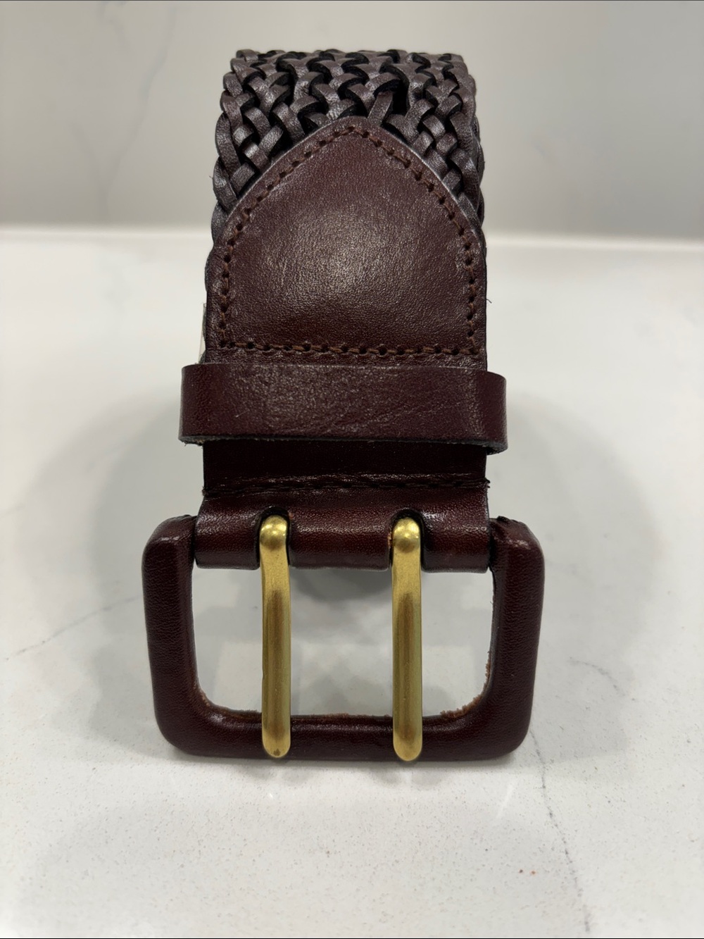 Liz Claiborne Woven Leather Belt - Brown with Brass Buckle